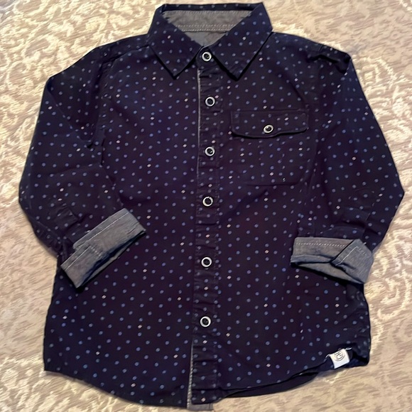 Perry Ellis Navy Blue Polka Dot Print Button Down Shirt Toddler Size 4T - Picture 2 of 8
